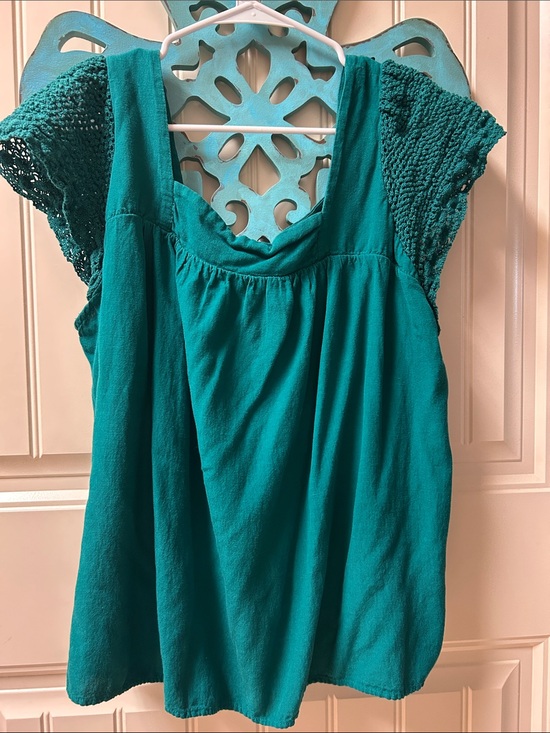 Old Navy Tops - Old Navy Teal Crochet Cap-Sleeve Tunic Blouse